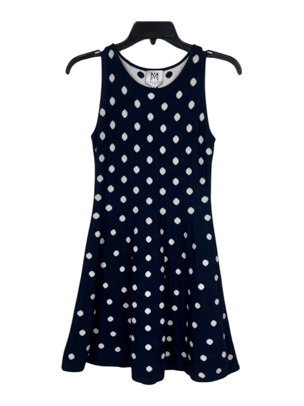 Milly Mini Navy White Polka dot sleeveless jacquard dress size 12